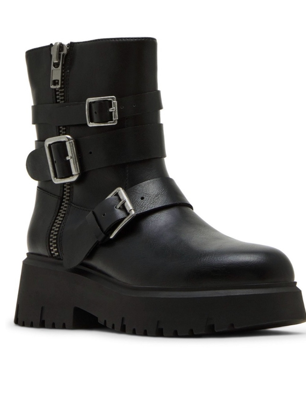 Madden Girl Women's Mally Moto Buckle Lug Sole Boots